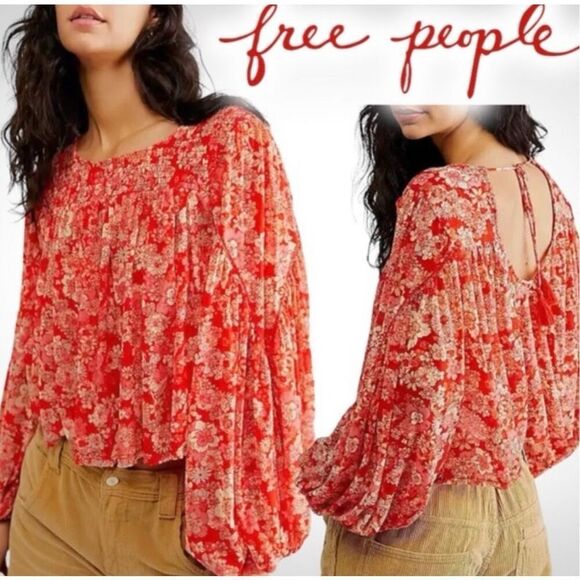 Free People Up For Anything Top size XS Red Floral Boho - Picture 1 of 10